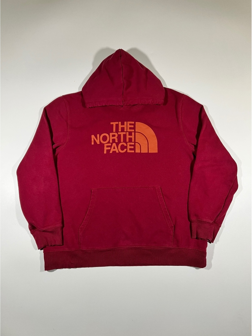 The North Face Maroon Pullover Hoodie Men's Large Orange Logo Sweatshirt